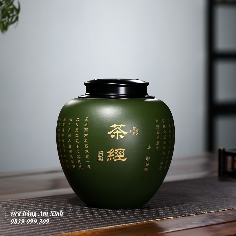 (Tử Sa) Hũ đựng trà nắp đồng 02 lớp siêu khít loại lớn