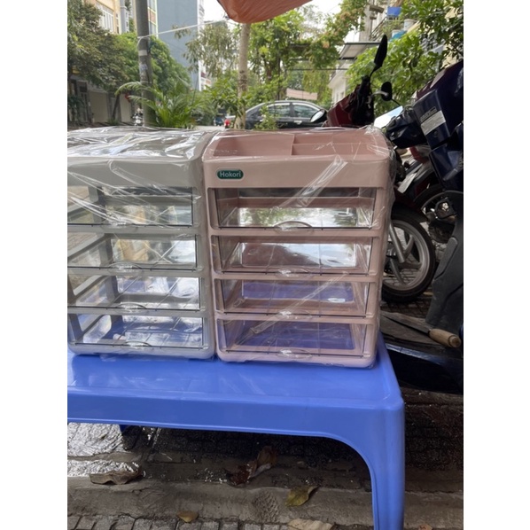 Tủ nhựa mini đa năng trong suốt, tủ nhựa để bàn tiện ích Hokori