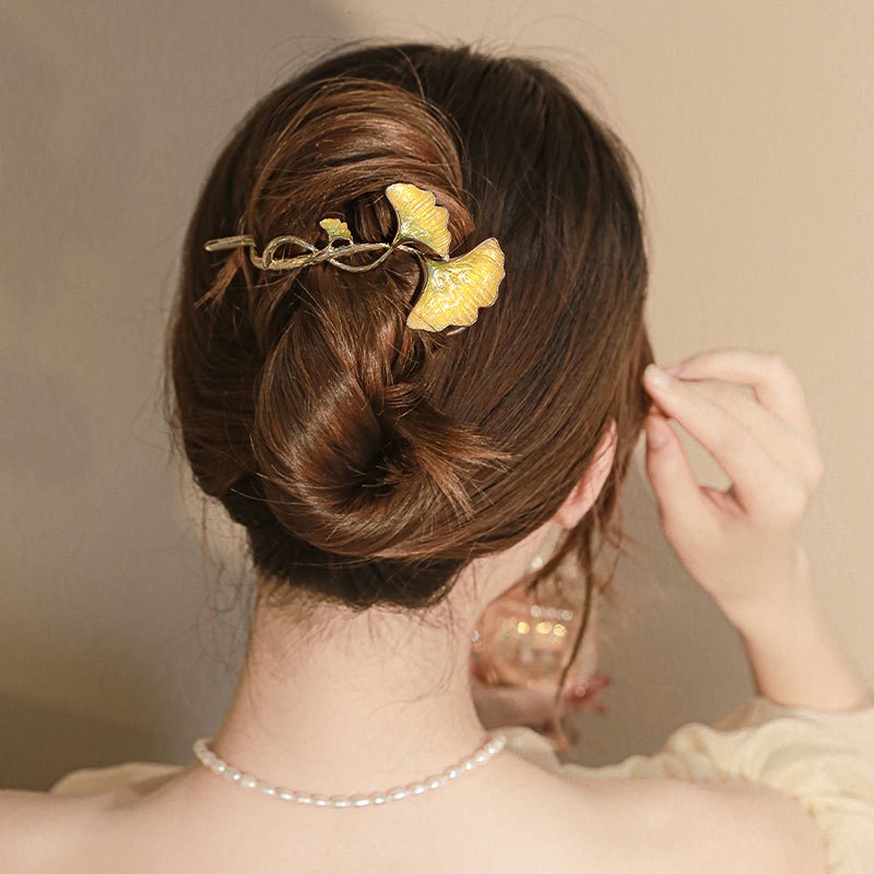 Trâm Cài Tóc Hình Lá Ginkgo Màu Vàng Phong Cách Trung Hoa Cổ Điển Cho Bé Gái