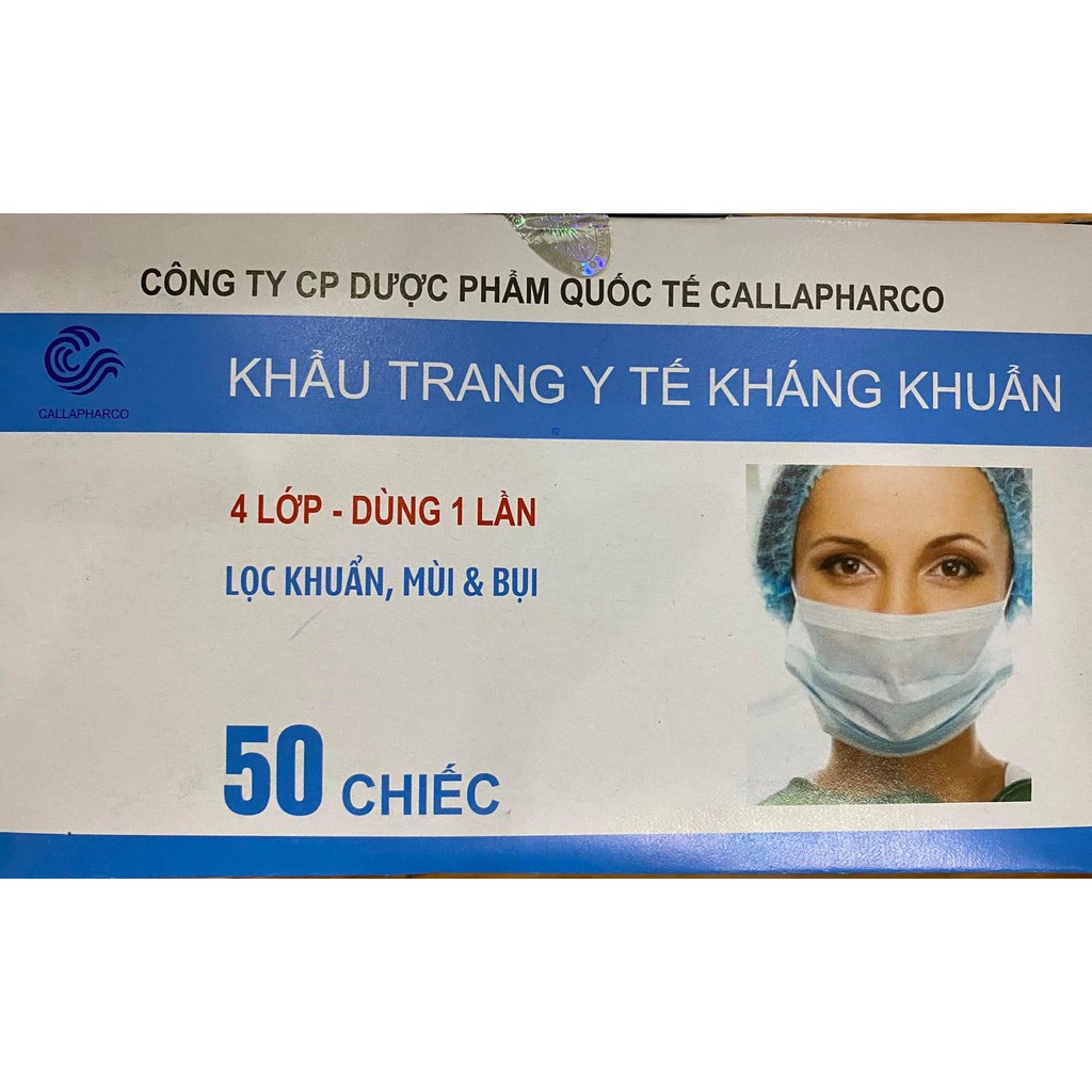 Khẩu trang y tế 4 lớp kháng khuẩn màu xanh bình ổn giá hộp 50 chiếc