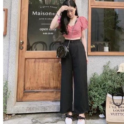 Quần culottes ống rộng vải đũi xước cạp cao khóa thật dáng dài màu đen trắng be - Quần đũi ống rộng nữ lưng thun mặc nhà