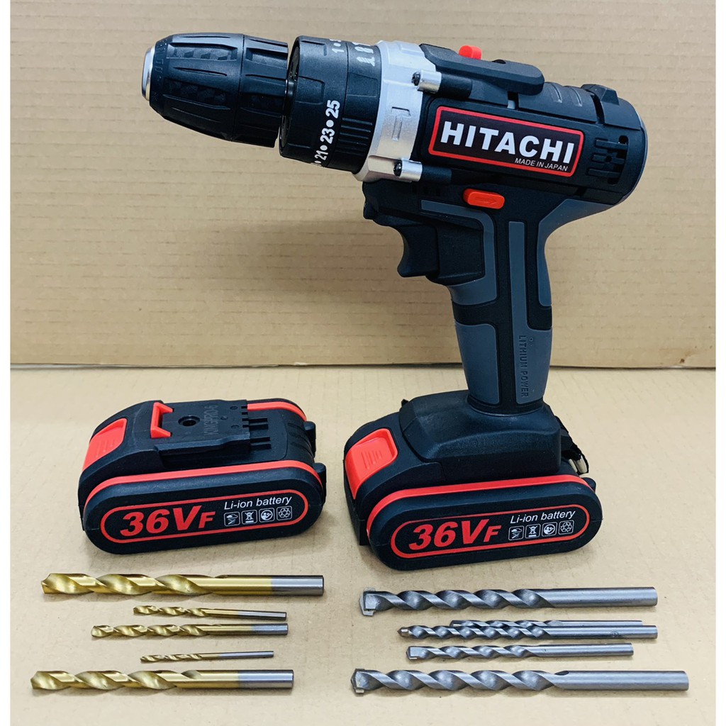 Máy khoan pin 36V Hitachi 3 chức năng có búa - Tặng kèm 10 mũi khoan cao cấp