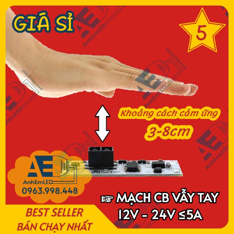 Mạch cảm biến vẫy tay, mạch cảm biến tiệm cận, mạch công tắc không chạm LED 12V-24VDC cho tủ kệ