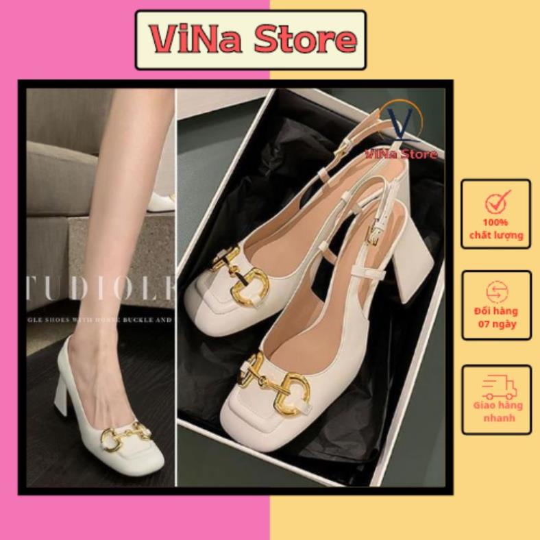 🙈 GIÀY SỤC SANDAL CAO GÓT NỮ ĐẾ VUÔNG BÍT MŨI HỞ GÓT 5- 7 Phân màu đen trắng quai khóa xích hot 2022 - mã S046