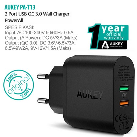 Củ Sạc Aukey Pa-t13 2 Cổng Sạc Nhanh 3.0-33w