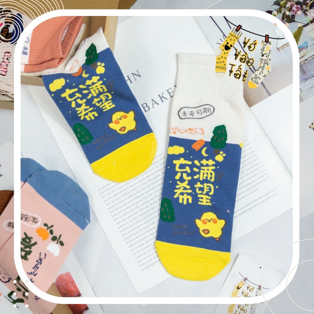 TẤT VỚ CỔ CAO HỌA TIẾT HOẠT HÌNH TRÀ SỮA