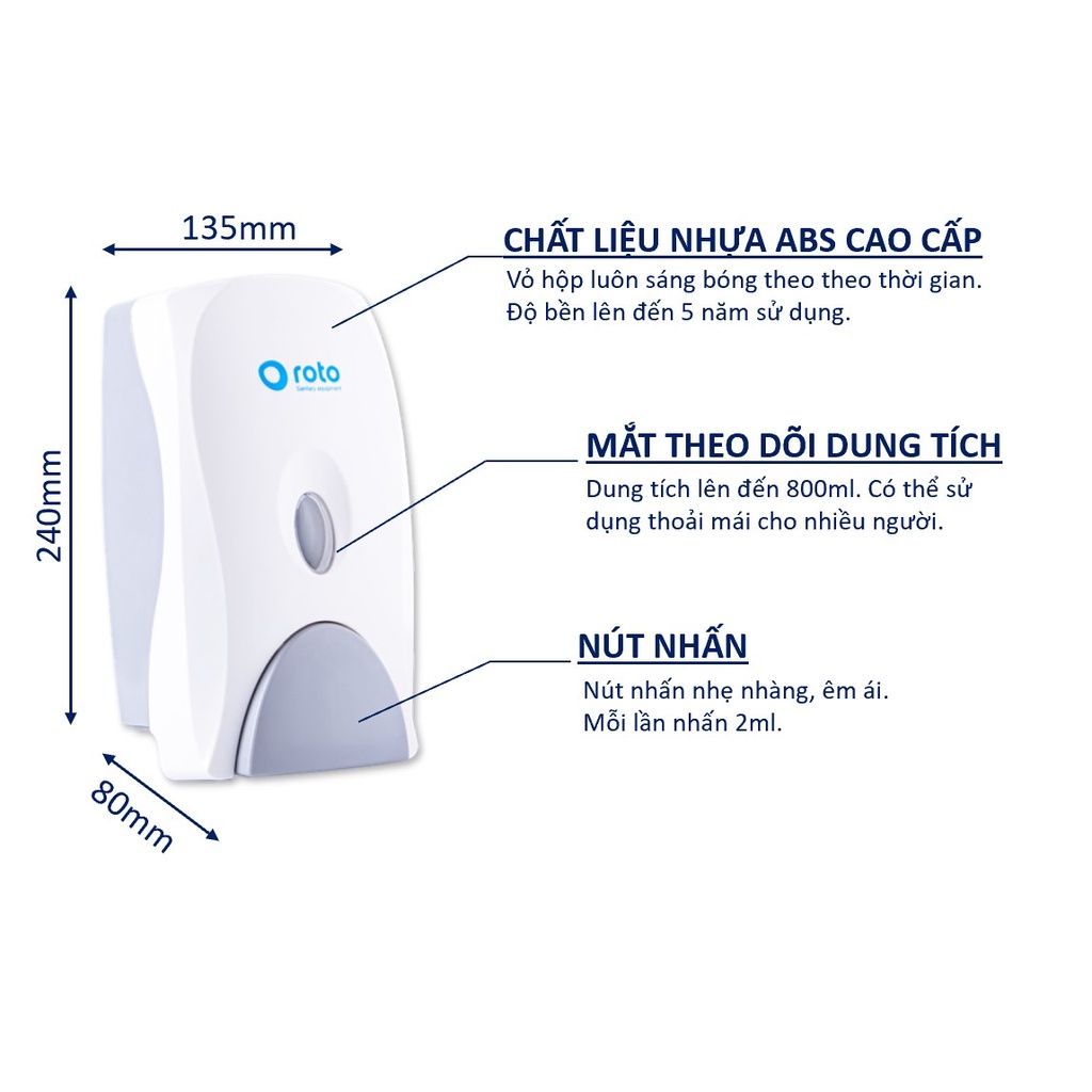 Bình đựng xà phòng treo tường ROTO RT800 | Thế Giới Giấy, màu trắng, dung tích 800ml