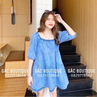 ĐẦM JEANS TAY PHỒNG CỔ U