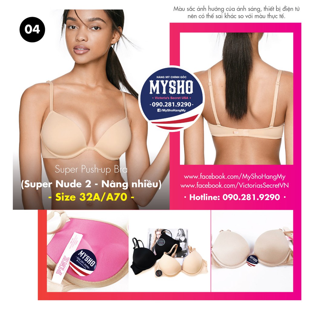 Áo lót nâng nhiều tạo khe sexy , dòng Super Push up, Nude - Victoria's Secret USA