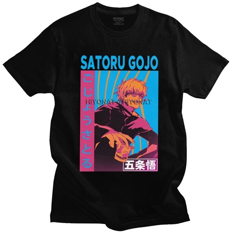 Phong Cách cotton Jujutsu Kaisen Áo nam Tay Ngắn Đồ Họa Áo Hợp Thời Trang Anime Manga Gojo Satoru Áo