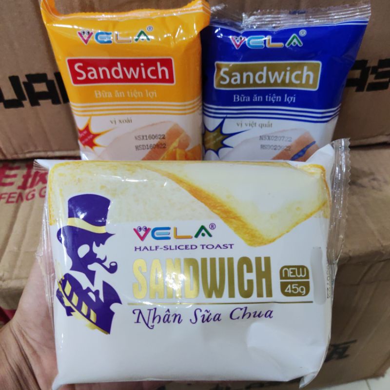 Bánh mì Sandwich nhân sữa chua tươi Vela 45gr 3 vị