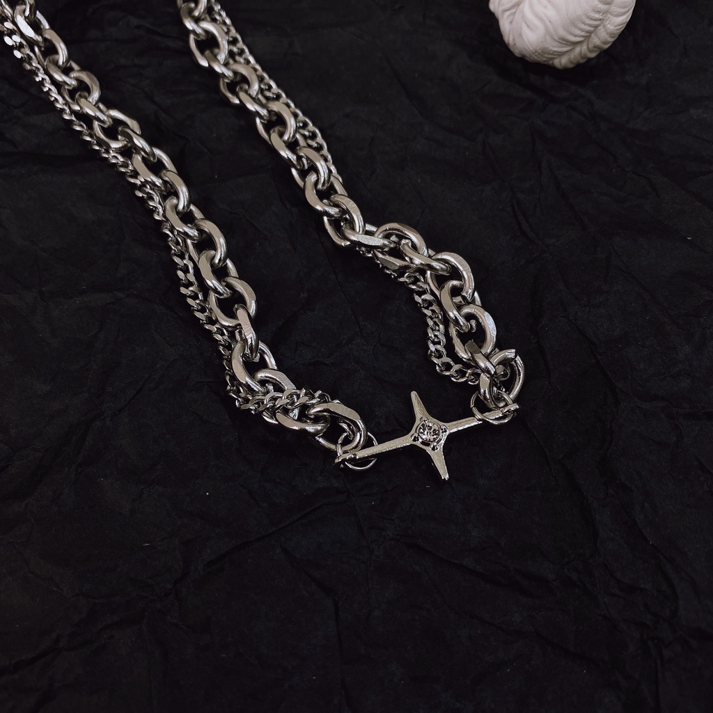 vòng cổ Hai Lớp Phong Cách Hip Hop Âu Mỹ Sang Trọng