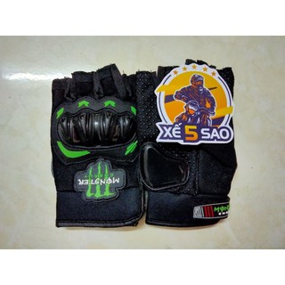 Găng tay cụt ngón monster màu đen gù nhựa xế 5 sao chất lượng cao