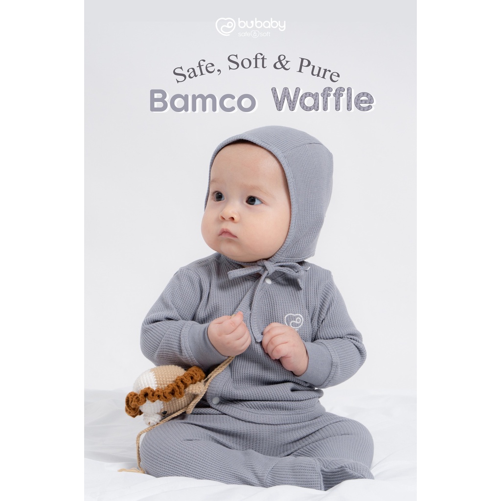 Bộ dài tay cài chéo kèm mũ waffle Bu Baby