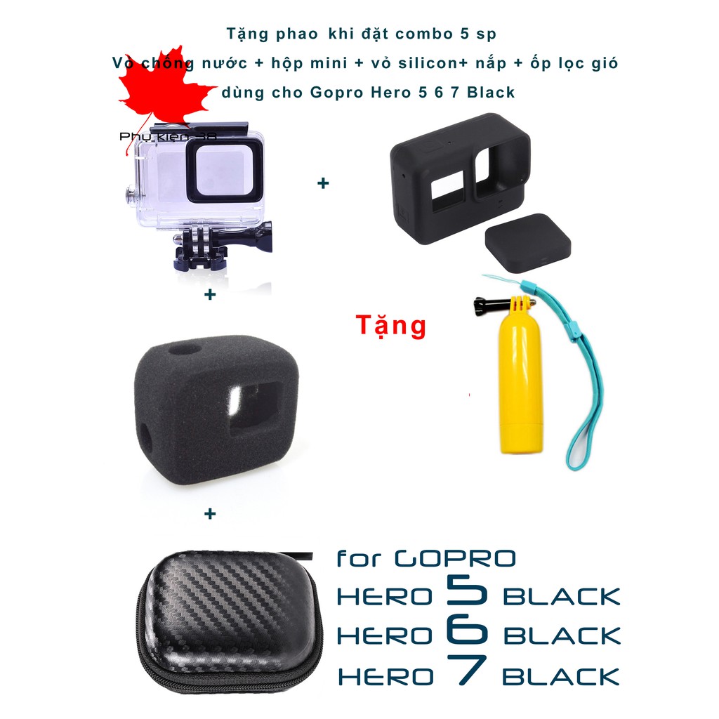 Case chống nước, vỏ chống nước cho Gopro hero 5,6,7,8,9, 10 + tặng 12 miếng chống đọng sương