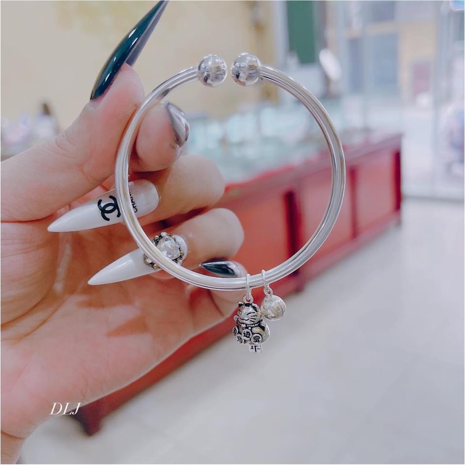 Lắc tay nữ bạc thật treo mèo thần tài may mắn - Kho sỉ bạc Nhất Linh