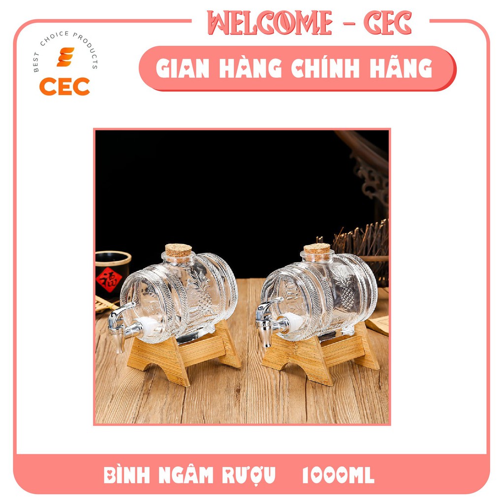 Bình thủy tinh có vòi 1 lít kèm chân đế tre siêu đẹp và sang trọng BN15 [CEC Store]