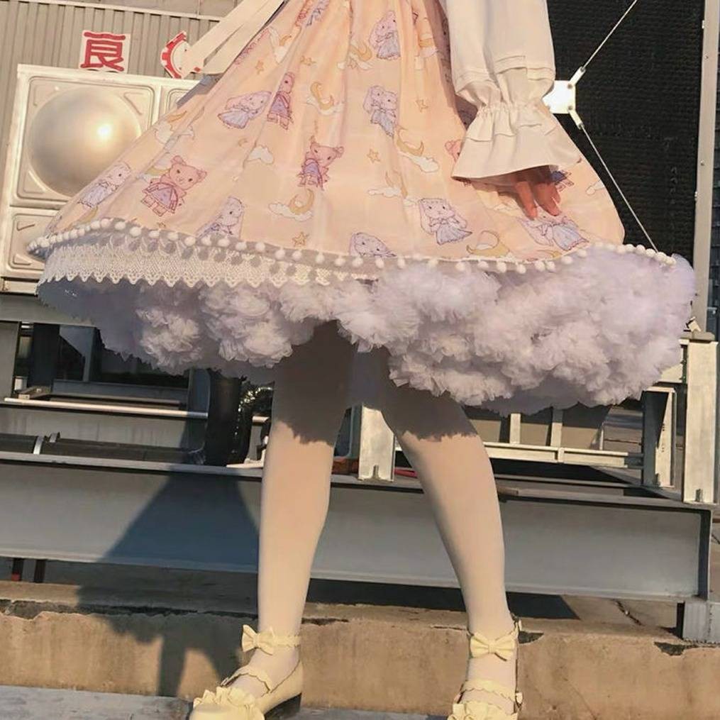 Chân Váy Cotton In Hình Đám Mây Phong Cách Lolita Đáng Yêu