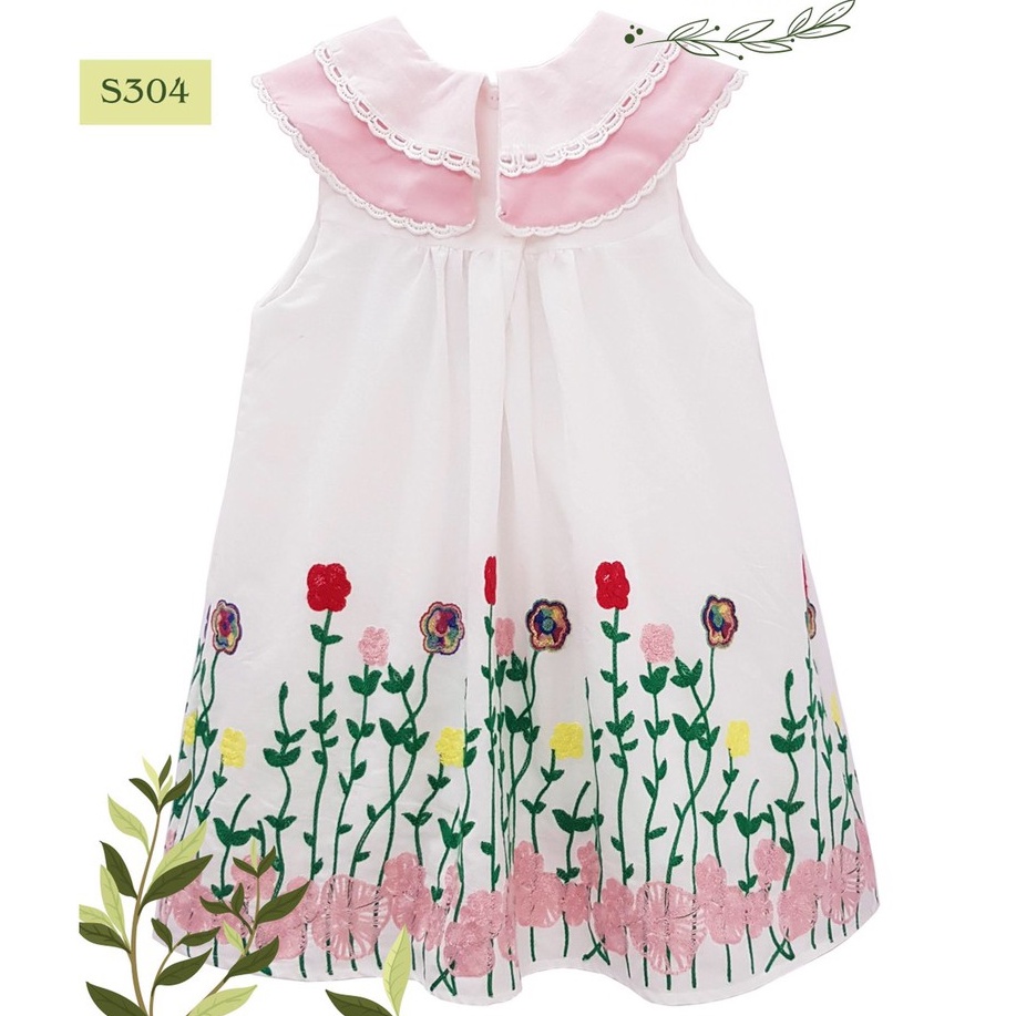 Đầm bé gái trắng thêu hoa chân váy cực xinh_Oliriver
