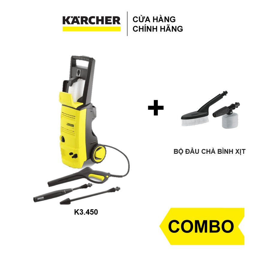 Combo máy rửa xe karcher K3.450 và bộ đầu chà bình xịt