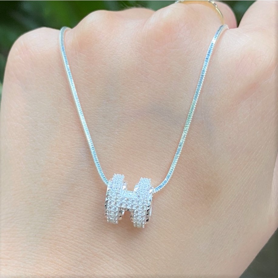 Dây chuyền bạc ý loại đẹp mặt hình chữ H đính đá - Trang sức bạc Evasilver