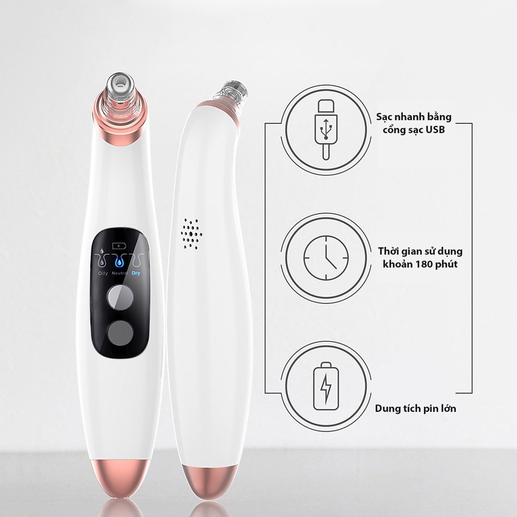 [Freeship] Máy Hút Mụn Mini Cầm Tay Sạc Pin, Tặng 6 Đâu Hút, Hút Mụn Đầu Đen, Mụn Cám, Bã Nhờn - Phù Hợp Cho Mọi Loại Da