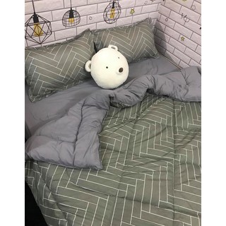 Bộ Ga Giường Chần Bông Xám Xương Cá Full Set 5 Món Siêu Ngầu M4*2M-M6*2M-M8*2M