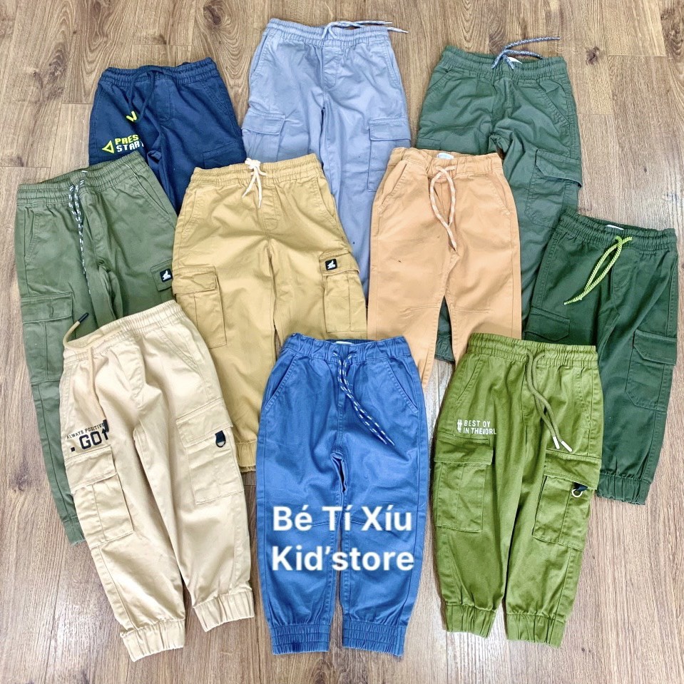 Quần dài bé trai vải Kaki lưng thun hàng xuất dư 1-8 tuổi