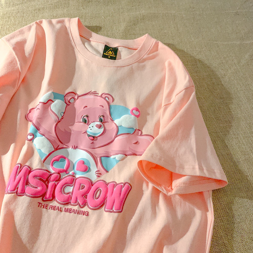 100% cotton Áo Thun Tay Ngắn In Họa Tiết Chú Gấu Happy Bear Thời Trang Mùa Hè Hàn Quốc Cho Nữ 2023