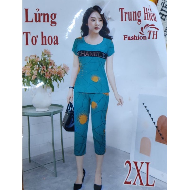 Bộ tay ngắn quần lửng ống túm thun tơ hoa