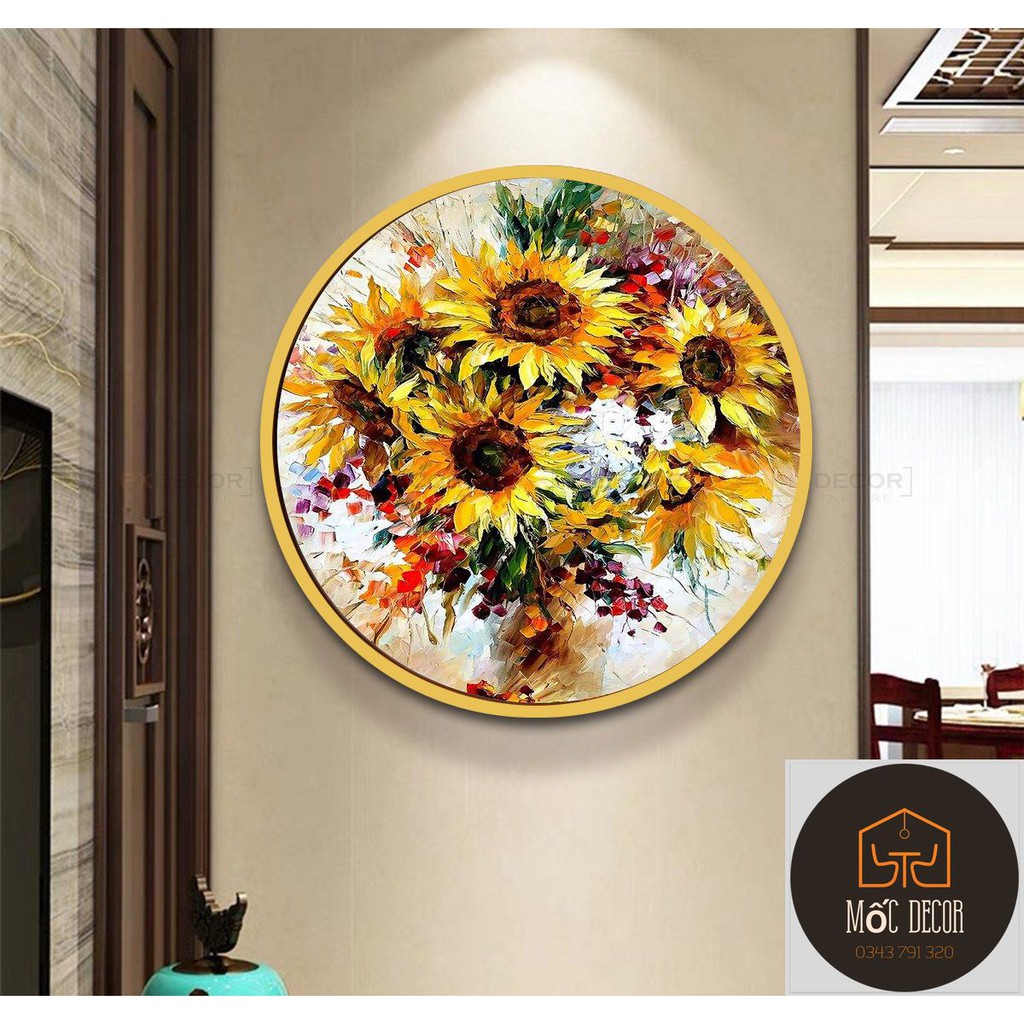 Tranh tráng gương tròn decor có khung tặng kèm đinh treo