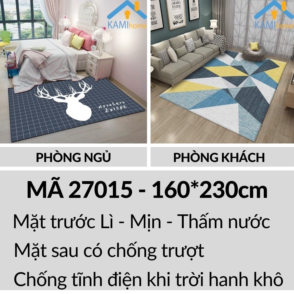 Thảm 3D trải sàn phòng khách loại Bali cỡ lớn 230*160cm (Nhiều mẫu) mã 27015 KMVN