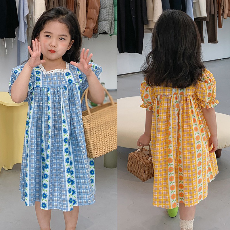 Đầm Công Chúa Tay Phồng In Họa Tiết Hoa Dễ Thương Phong Cách Hàn Quốc Thời Trang Mùa Hè Cho Bé Gái 3-8 Tuổi