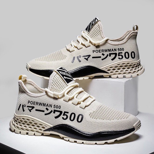 Giày sneaker nam thể thao Poerrwmann 500 màu be siêu chất | BigBuy360 - bigbuy360.vn