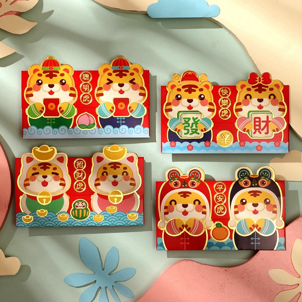 Set 4 bao lì xì hình hổ dễ thương