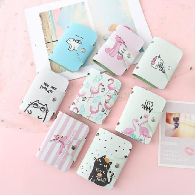 Ví đựng thẻ ATM card học sinh viên mini da PU 20 ngăn hình báo hồng unicorn kì lân dễ thương Bóp để namecard new : ❕