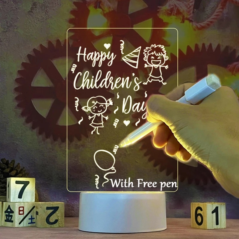 1 Bảng Ghi Chú Gắn Đèn Led Ban Đêm Trong Suốt Kèm Bút Viết DIY