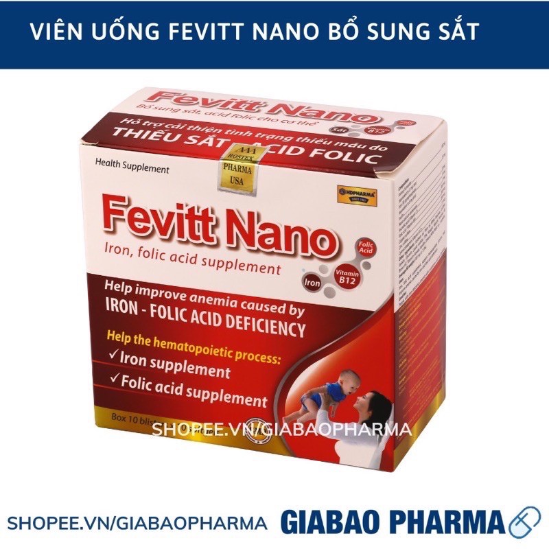 Viên uống bổ sung sắt Fevit Nano bổ máu, cải thiện tình trạng thiếu máu - Hộp 100 viên
