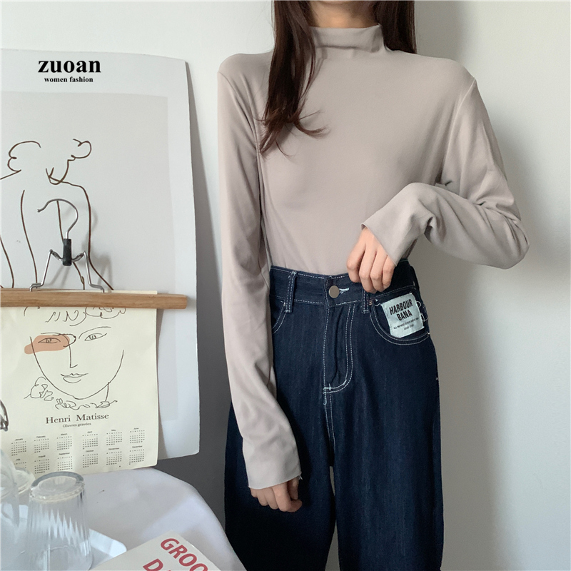 Áo thun SUXI cổ lọ màu trơn thời trang thu đông cho nữ