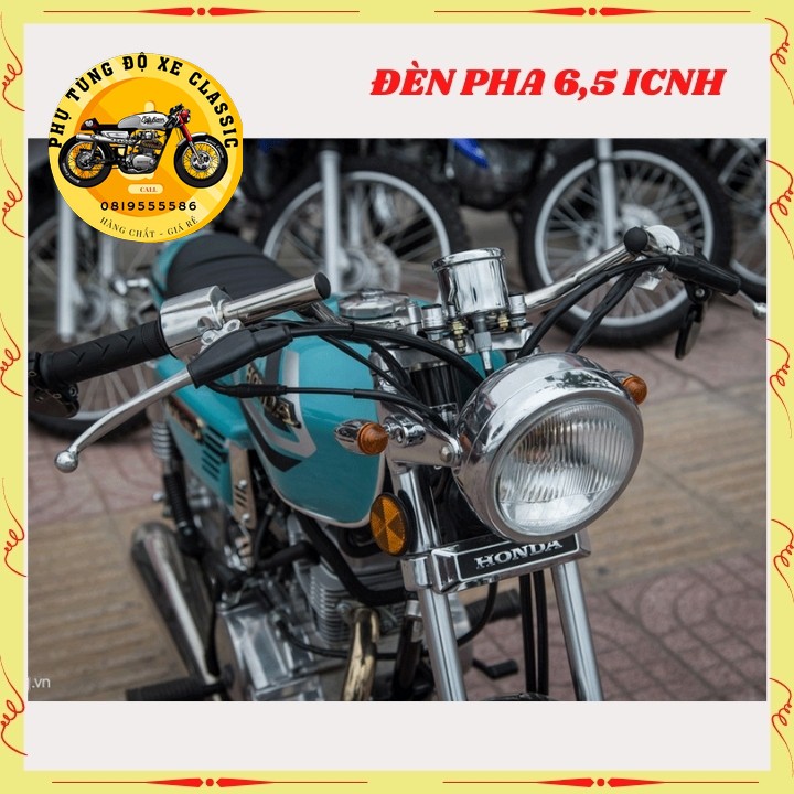 Đèn pha xe máy độ Classic gáo đèn tròn sơn tĩnh điện kính thủy tinh trong đường kính 16cm