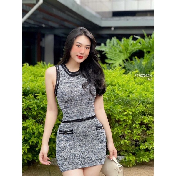 Set len áo sát nách kèm chân váy ngắn 0722