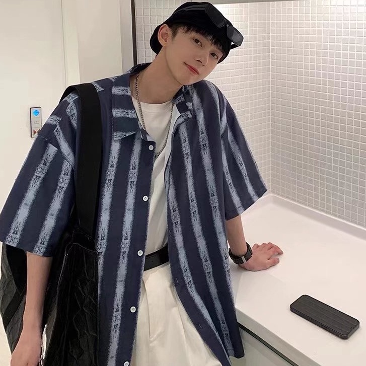 Áo Sơ Mi Nam Tay Ngắn Họa Tiết Sọc Thời Trang Phong Cách Hàn Quốc Cho Hàn Quốc Áo Thun unisex simple bigsize Áo Phông  Nam Và Nữ