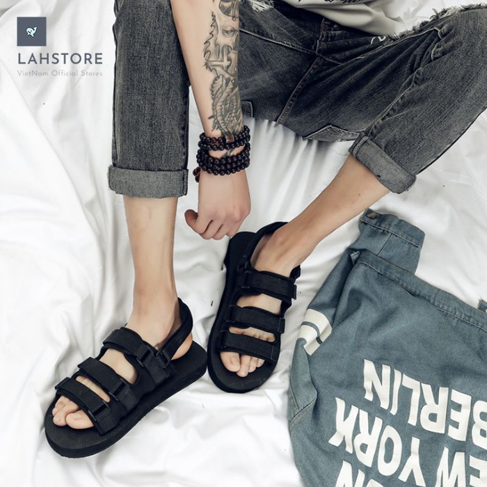 Giày sandal nam 3 quai trơn LAHSTORE, quai hậu rời (Đen)