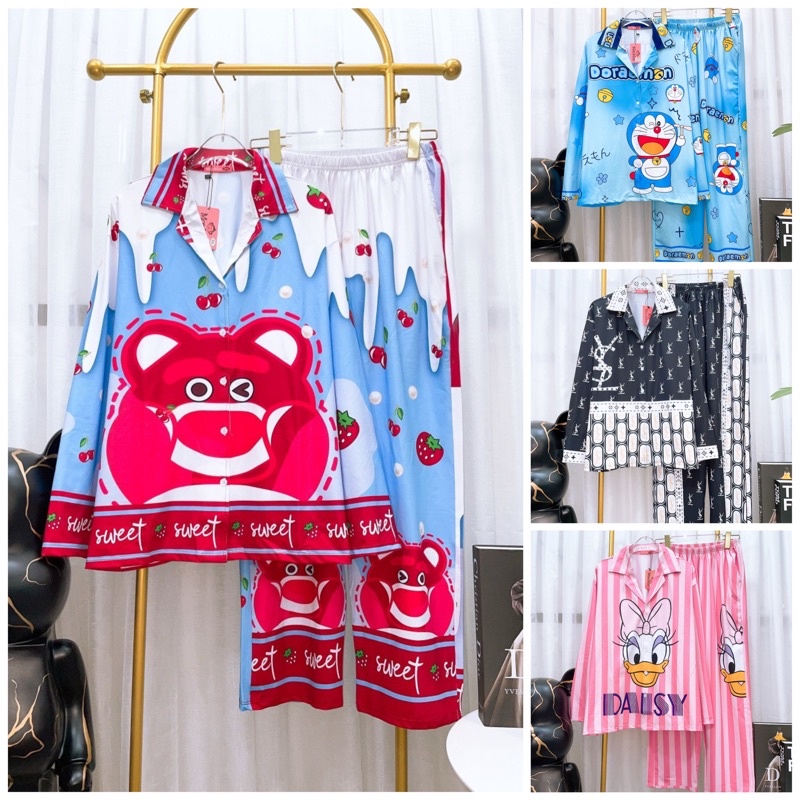 Đồ ngủ pijama sau sinh THUN LẠNH mặc nhà tay dài 65-85kg