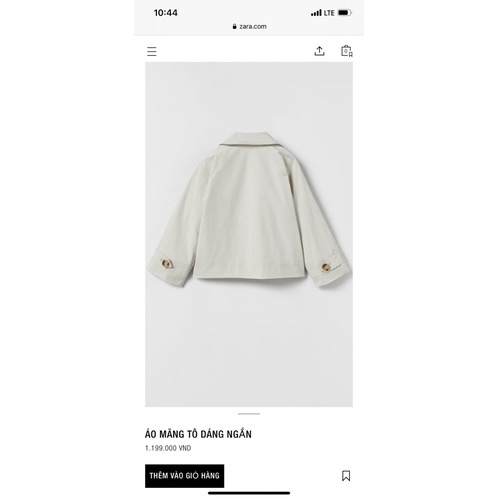 Áo TrenchCoat Bé Gái Dáng Ngắn Be Sữa ZR