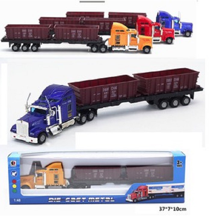 Xe mô hình ô tô đầu kéo container tỉ lệ 1:48 đồ chơi trẻ em - xe có đầu xe bằng kim loại có thể tháo rời thùng xe