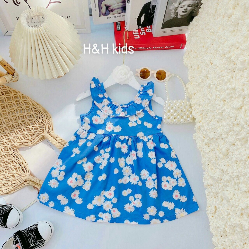 (Bảng màu 1)Váy cotton bèo cổ nơ lưng cho bé gái.