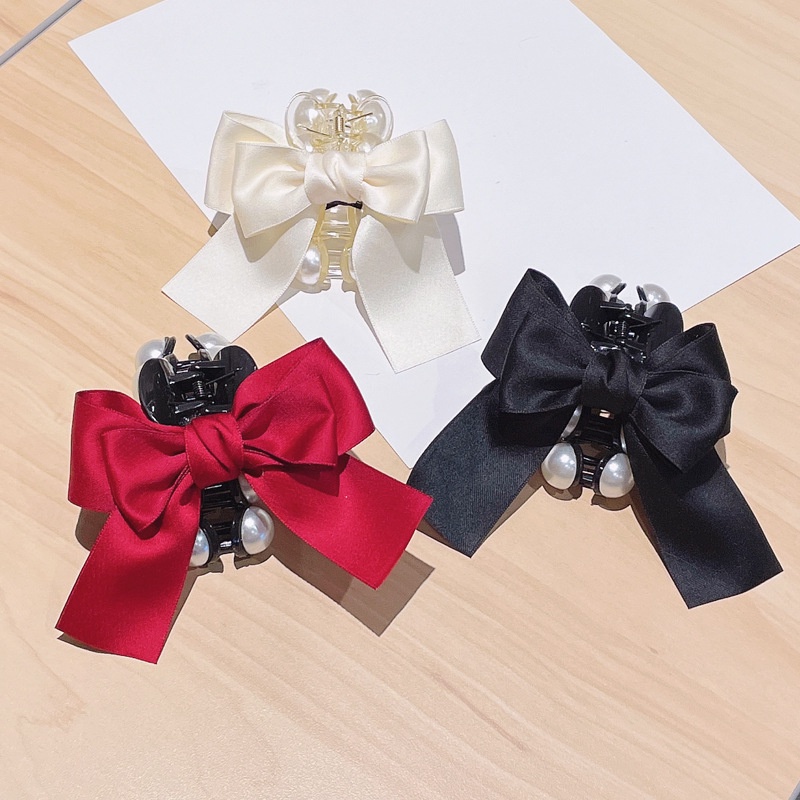 Kẹp Tóc Nơ Lớn Thêu Họa Tiết Hoa Hồng Phối Ren Xinh Xắn Thời Trang