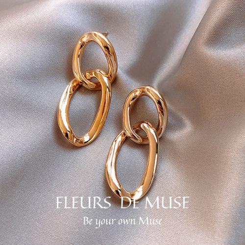 Khuyên tai Retro mạ vàng phóng khoáng Fleurs de Muse R01