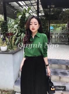 Chân váy midi xếp li kèm đai